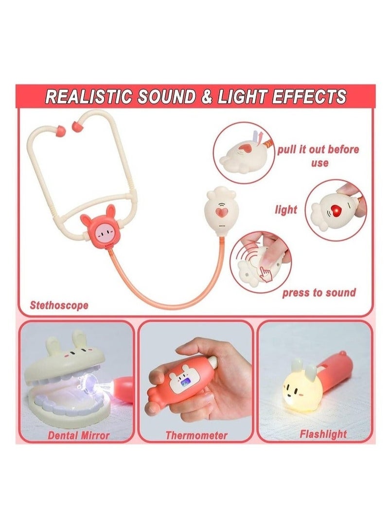 25PCS Doctor Kit for Kids Pretend Play Educational Doctor Toys, Medical Kit with Stethoscope, Dentist Tools & Storage Box, Role Play Set for 3-8 Years Old Girls and Boys (Pink) - Image 5