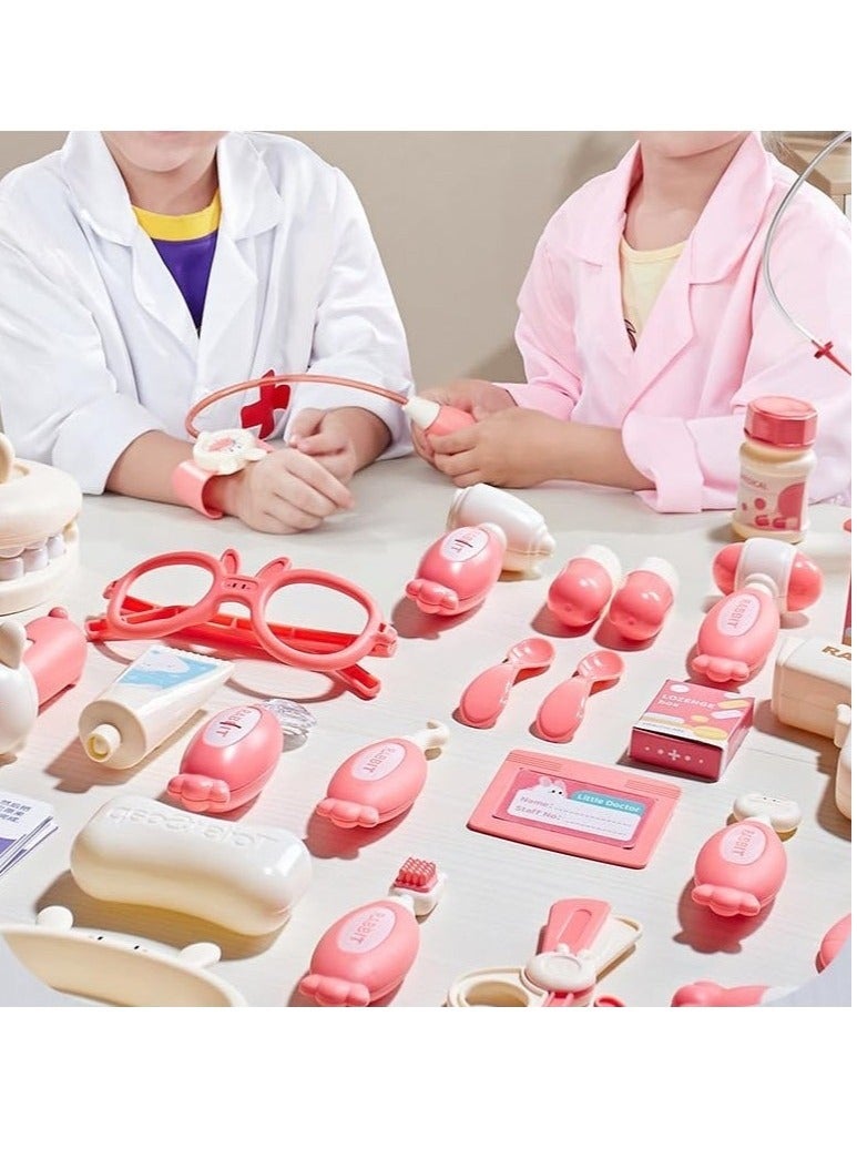 25PCS Doctor Kit for Kids Pretend Play Educational Doctor Toys, Medical Kit with Stethoscope, Dentist Tools & Storage Box, Role Play Set for 3-8 Years Old Girls and Boys (Pink) - Image 2