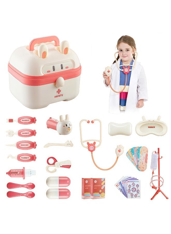 25PCS Doctor Kit for Kids Pretend Play Educational Doctor Toys, Medical Kit with Stethoscope, Dentist Tools & Storage Box, Role Play Set for 3-8 Years Old Girls and Boys (Pink) - Image 1