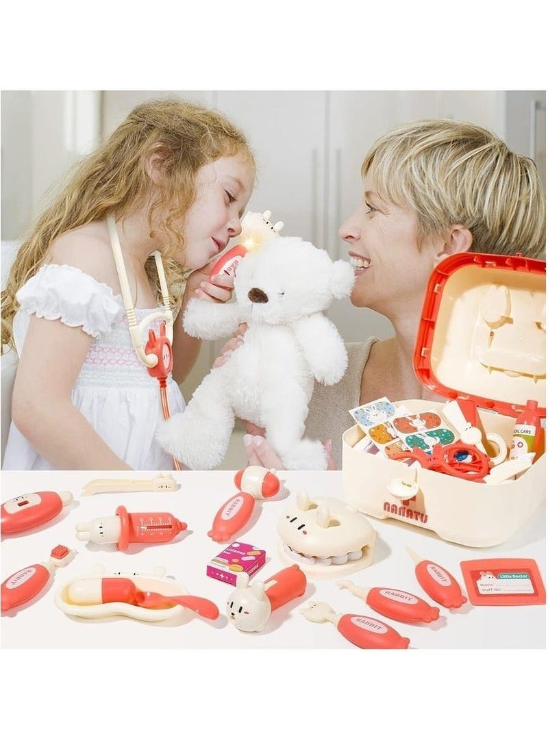 25PCS Doctor Kit for Kids Pretend Play Educational Doctor Toys, Medical Kit with Stethoscope, Dentist Tools & Storage Box, Role Play Set for 3-8 Years Old Girls and Boys (Pink) - Image 3