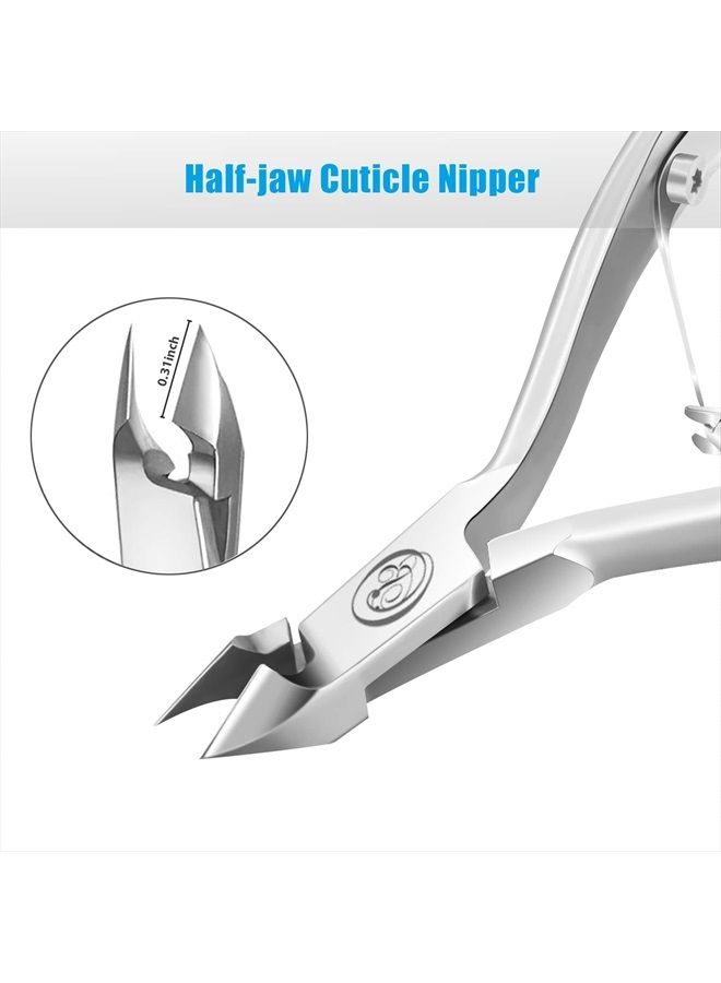 Blueorchids Cuticle Trimmer with Cuticle Pusher - Cuticle Remover Cuticle Nipper Professional Stainless Steel Cuticle Cutter Clipper Durable Pedicure Manicure Tools for Fingernails and Toenails - Half Jaw - Image 3