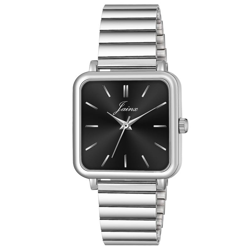 jainx Square Black Dial Steel Chain Analog Wrist Watch for Women - JW8616 - Image 1