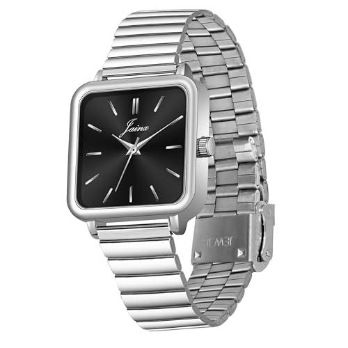 jainx Square Black Dial Steel Chain Analog Wrist Watch for Women - JW8616 - Image 3