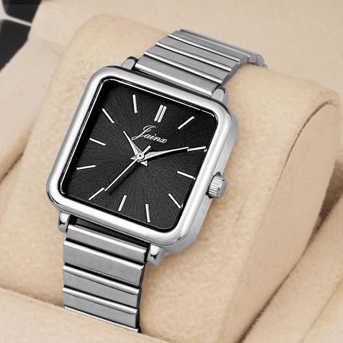 jainx Square Black Dial Steel Chain Analog Wrist Watch for Women - JW8616 - Image 2