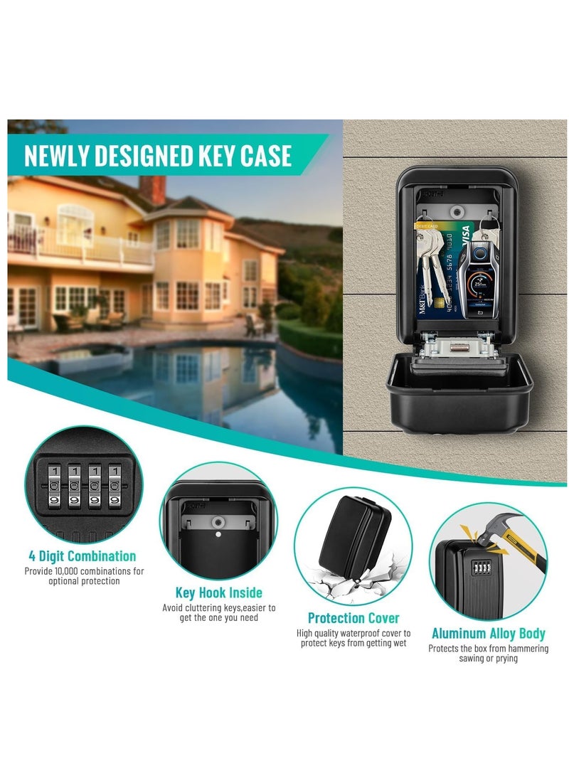 Zikra Key Lock Box, Key Safe Box Outdoor Waterproof Wall Mounted Security Large Keysafe with 4 Digit Resettable Combination Key Storage Box Zinc Alloy Key Cabinet for Home Garage School - Image 2