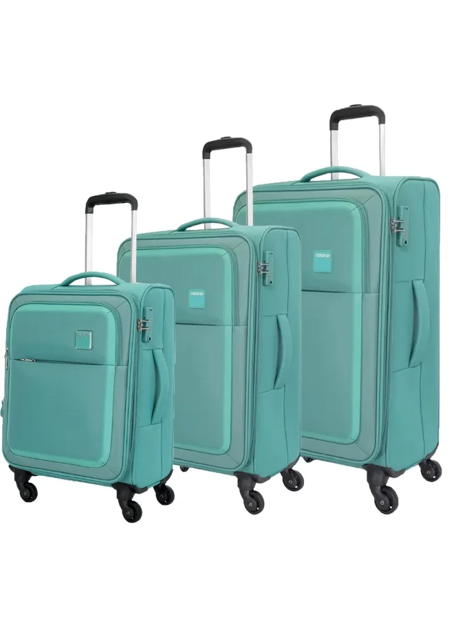 American Tourister Seville Suitcase, 3PC Set (57+69+81 cm), 4 Wheels, Soft Top, Polyester, Black|TSA Lock|Front Storage Compartment|Inner Mesh Zippered Pocket - 3 Years International Warranty