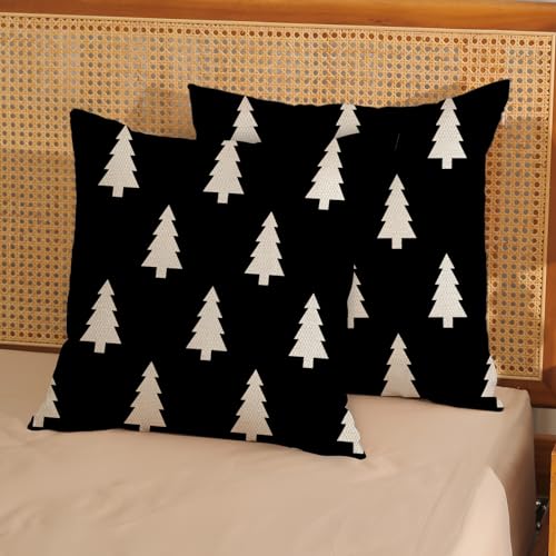 GOLIANDA Black and White Christmas Tree Pillow Covers 18x18 Set of 2 Christmas Decor Linen Pillowcase Geometric Christmas Throw Pillows Winter Farmhouse Holiday Decorations Cushion Covers for Couch Home - Image 2