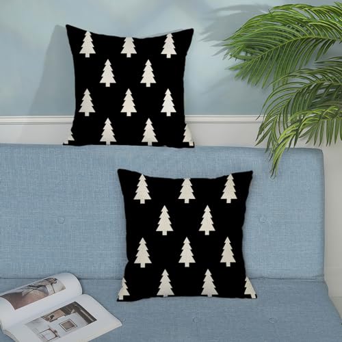 GOLIANDA Black and White Christmas Tree Pillow Covers 18x18 Set of 2 Christmas Decor Linen Pillowcase Geometric Christmas Throw Pillows Winter Farmhouse Holiday Decorations Cushion Covers for Couch Home - Image 3