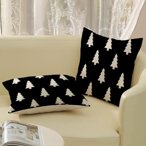 GOLIANDA Black and White Christmas Tree Pillow Covers 18x18 Set of 2 Christmas Decor Linen Pillowcase Geometric Christmas Throw Pillows Winter Farmhouse Holiday Decorations Cushion Covers for Couch Home - Image 4