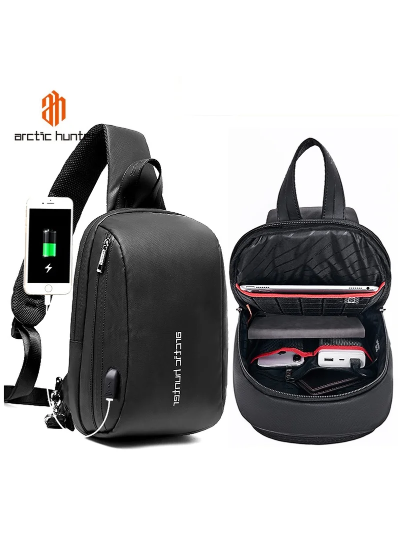 ARCTIC HUNTER Cross Body Sling Bag Water Resistant Anti Theft Unisex Shoulder bag with Built in USB Port for Travel Business Shopping XB00081