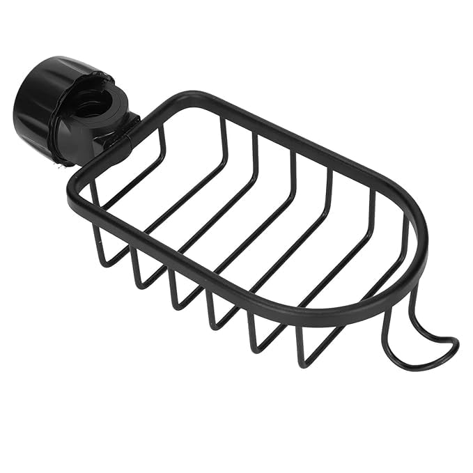 Brikipth Kitchen Stainless Steel Drain Rack, Kitchen Countertop Shelf, Pool Sink Sponge Wash Scrubber Storage Rack, Stainless Steel Rag Rack, Kitchen Shelf, Sink Drain Rack (Black) - Image 2