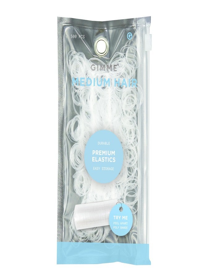 Gimme Beauty Medium Hair Premium Elastics - Clear Hair Ties with Innovative Storage Stack - No-Slip, Durable Bands for All Day Use - 500 Pack, Clear - Image 1