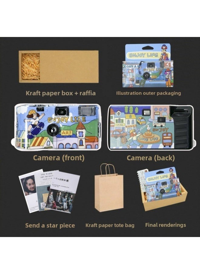 Generic Fools Develop Disposable Film Color Kodak Children's Film Camera Retro Machine 1M35-Color:"enjoy Life" Half Grid Camera 18 Iso400  - Image 1