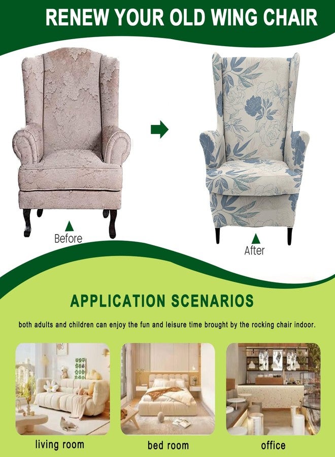 CRFATOP Stretch Soft Wing Chair Slipcovers 2 Pieces Wingback Chair Covers Sofa Slipcover with Arms Printing Wing Back Armchair Cover Furniture Protector with Elastic Bottom for Wingback Chairs,25 - Image 4