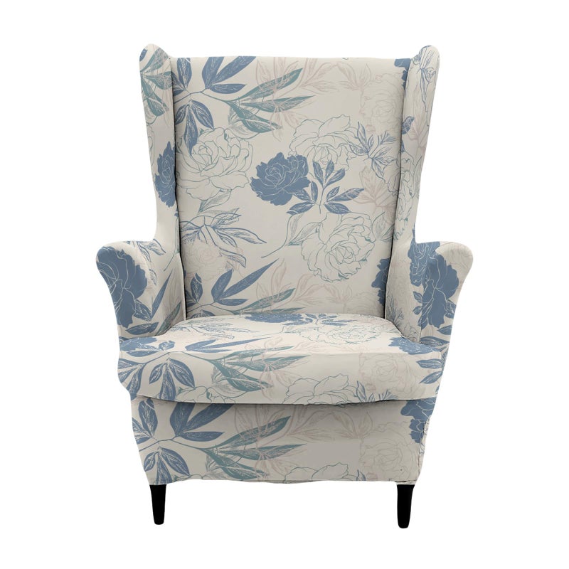 CRFATOP Stretch Soft Wing Chair Slipcovers 2 Pieces Wingback Chair Covers Sofa Slipcover with Arms Printing Wing Back Armchair Cover Furniture Protector with Elastic Bottom for Wingback Chairs,25 - Image 1