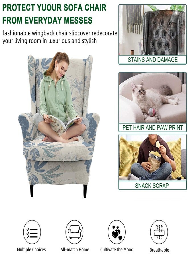 CRFATOP Stretch Soft Wing Chair Slipcovers 2 Pieces Wingback Chair Covers Sofa Slipcover with Arms Printing Wing Back Armchair Cover Furniture Protector with Elastic Bottom for Wingback Chairs,25 - Image 5