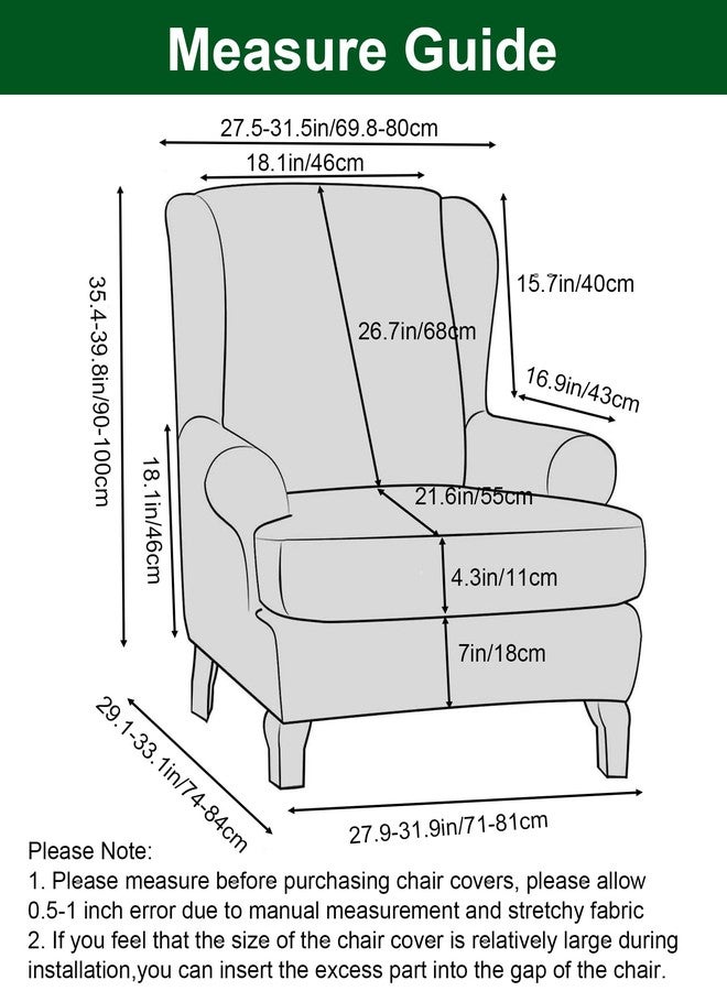 CRFATOP Stretch Soft Wing Chair Slipcovers 2 Pieces Wingback Chair Covers Sofa Slipcover with Arms Printing Wing Back Armchair Cover Furniture Protector with Elastic Bottom for Wingback Chairs,25 - Image 2