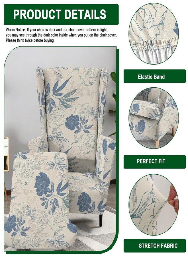 CRFATOP Stretch Soft Wing Chair Slipcovers 2 Pieces Wingback Chair Covers Sofa Slipcover with Arms Printing Wing Back Armchair Cover Furniture Protector with Elastic Bottom for Wingback Chairs,25 - Image 3