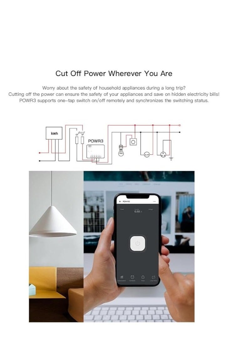 SONOFF - Sonoff Diy Powr3 Wi-Fi Smart Switch Energy Monitoring Wifi Or 433Mhz Rf Remote Control - Universal Diy Module For Smart Home - No Hub Required 【Compatible With Alexa & Google Home Assistant】【White】 - Image 1