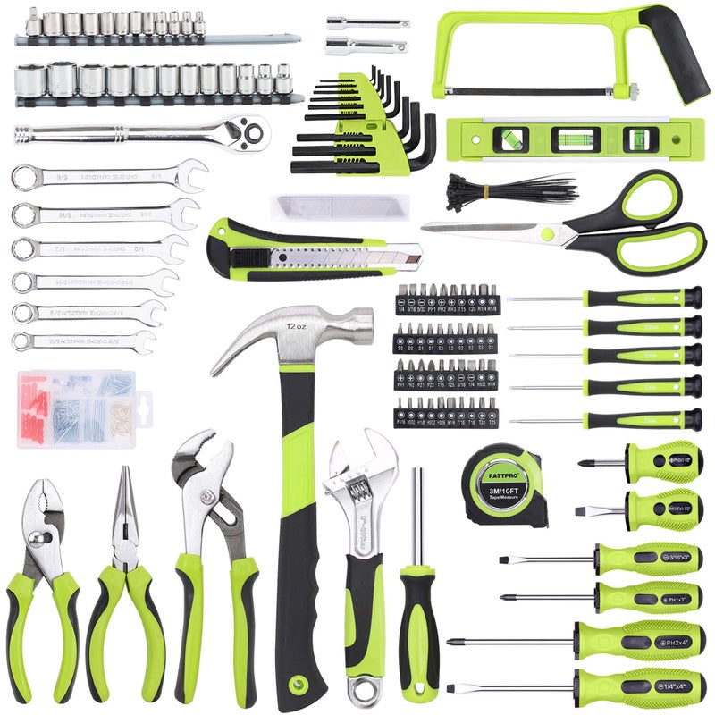 FASTPRO 267-Piece Home Tool Set, Household Repairing Tool Kit with 13-Inch Wide Mouth Open Tool Bag, Mechanics Hand Tool Kit for DIY, Home Maintenance, Green - Image 3