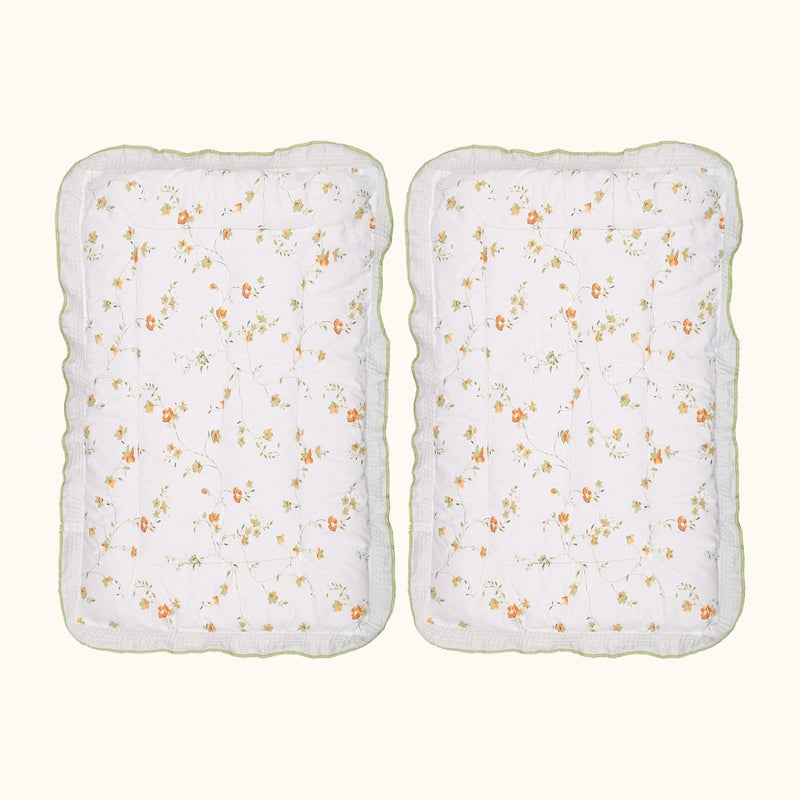 RUDRA CREATION Cotton Baby Bedding Set, Floral Print Godadi with Scalloped Border, Pack of 2, White - Image 1