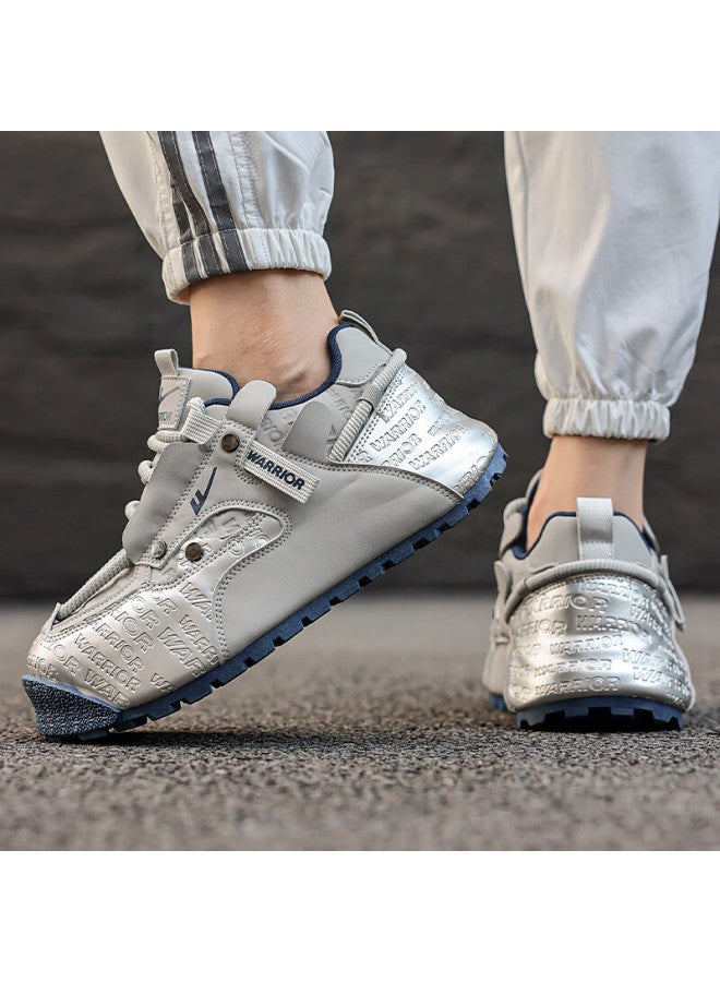 Pull Back Warrior Men's Dad Shoes Thick Sole Comfortable Skin-friendly Lining Casual Sports Shoes Wxym440 Gray Silver Size 39 - Image 1