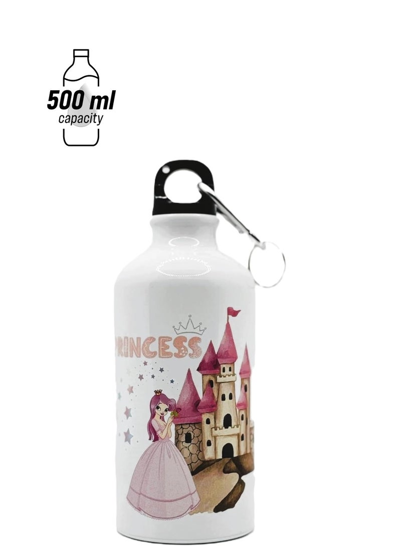 SiestaSafari Princess and Castle Kids Water Bottle with Carrying Clip, 500ml, for School, Travel, Activities, Sports, Girls - Image 1
