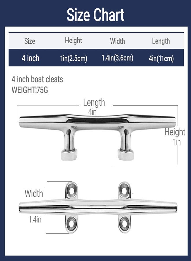 OSTARE Boat Cleats 4 inch Marine Dock Cleats 316 Stainless Steel Rope Cleats Boat Mooring Accessories with Fasteners 2 Pack - Image 2