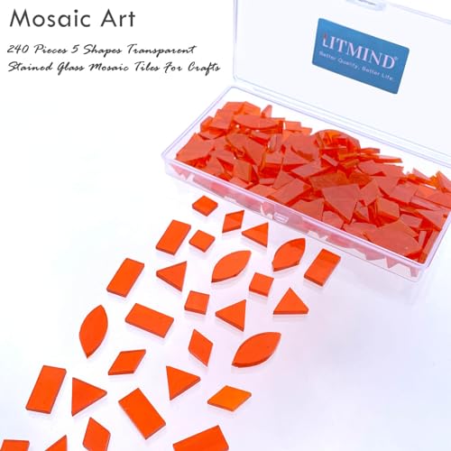 LITMIND Transparent Orange Stained Glass Mosaic Tiles 240 Pieces in 5 Shapes Rectangle Triangle Rhombus Square Leaf for Crafts Mosaic Projects - Image 3