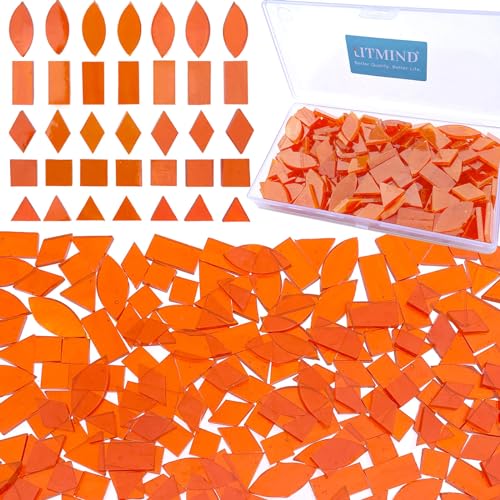 LITMIND Transparent Orange Stained Glass Mosaic Tiles 240 Pieces in 5 Shapes Rectangle Triangle Rhombus Square Leaf for Crafts Mosaic Projects - Image 1
