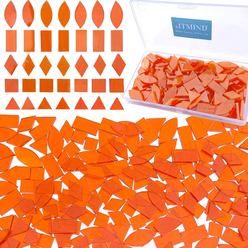 LITMIND Transparent Orange Stained Glass Mosaic Tiles 240 Pieces in 5 Shapes Rectangle Triangle Rhombus Square Leaf for Crafts Mosaic Projects - Image 2