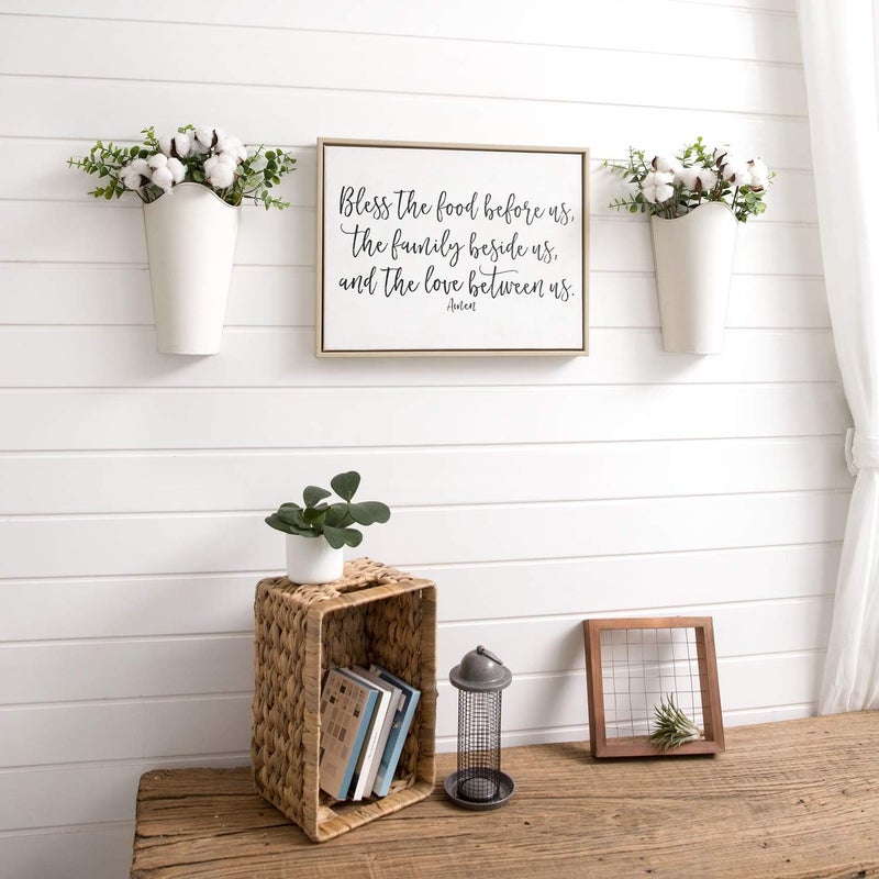 Mkono Galvanized Metal Wall Planter Farmhouse Wall Vase for Artificial Plants Flowers, Rustic Hanging Fake Flowers Holder Country Home Bedroom Living Room Decor Set of 2, White, Small - Image 3