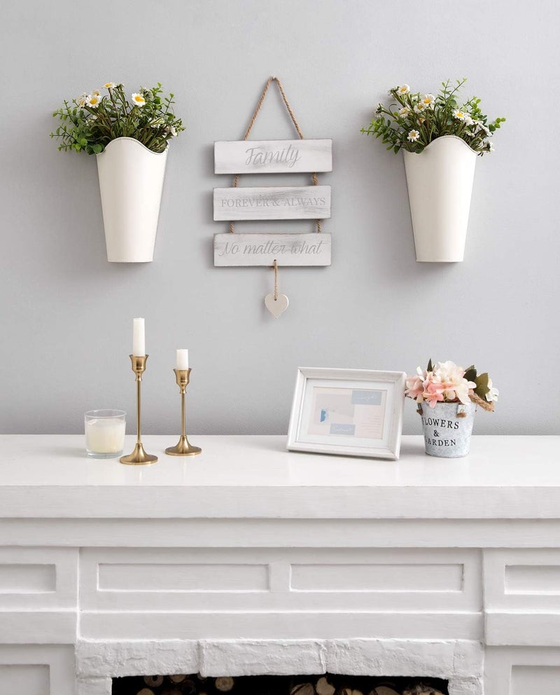 Mkono Galvanized Metal Wall Planter Farmhouse Wall Vase for Artificial Plants Flowers, Rustic Hanging Fake Flowers Holder Country Home Bedroom Living Room Decor Set of 2, White, Small - Image 2
