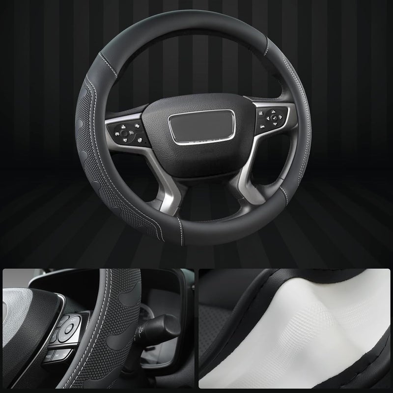 GIANT PANDA Steering Wheel Cover for GMC Sierra Acadia Terrain Yukon(Black+Gray Line-Standard Size) - Image 4