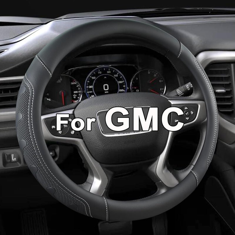 GIANT PANDA Steering Wheel Cover for GMC Sierra Acadia Terrain Yukon(Black+Gray Line-Standard Size) - Image 1