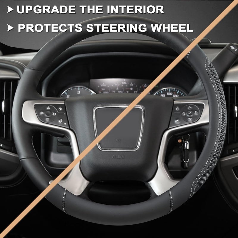 GIANT PANDA Steering Wheel Cover for GMC Sierra Acadia Terrain Yukon(Black+Gray Line-Standard Size) - Image 5
