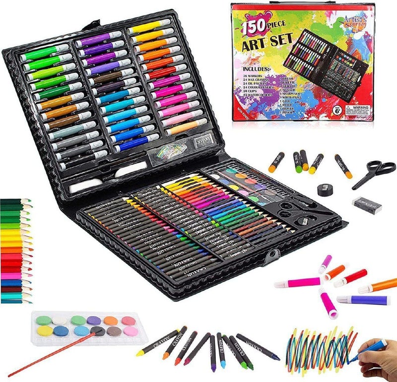 SOME TWIST مجموعة فنون SOME TWIST 150 قطعة - مجموعة صندوق الألوان ومجموعة الرسم - تشمل أقلام الشمع، وأقلام الباستيل الزيتية، وأقلام الرصاص الملونة | 150 قطعة صندوق ألوان | 150 قطعة صندوق ألوان | 150 قطعة مجموعة فنون - Image 1