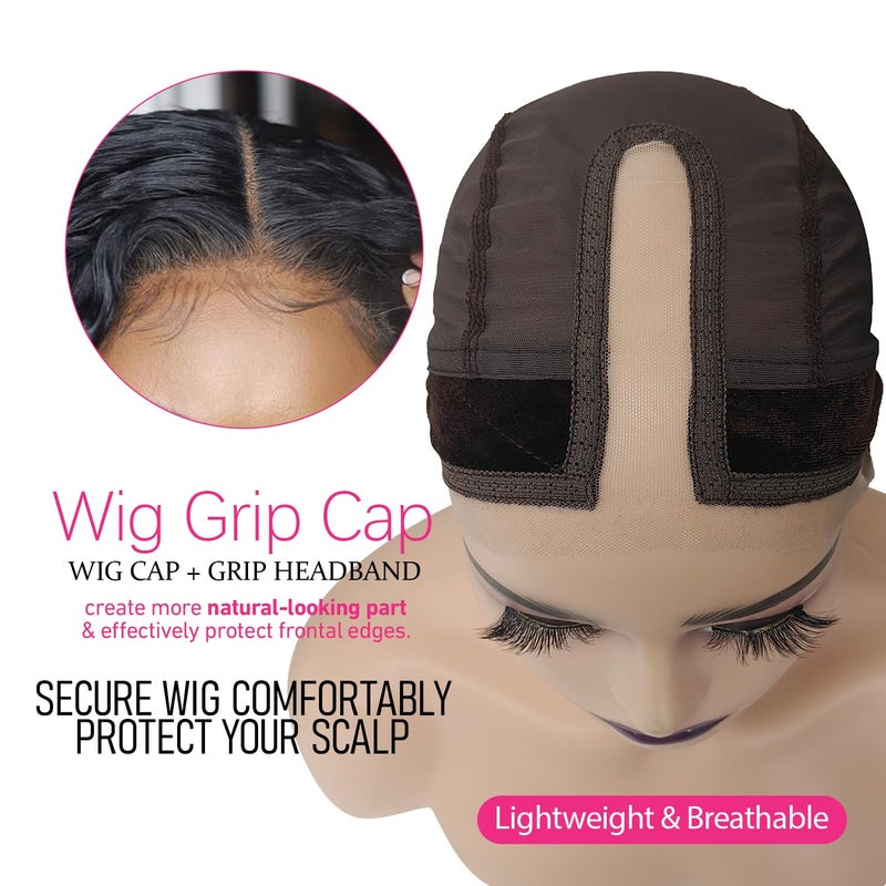 Labhairs Wig Grip Cap for Women - Non Slip, Adjustable Wig Caps Holds Glueless Wigs Securely in Place, Reusable Cap with Headband for Lace Front Wigs, One Size Fits All (Brown) - Image 2