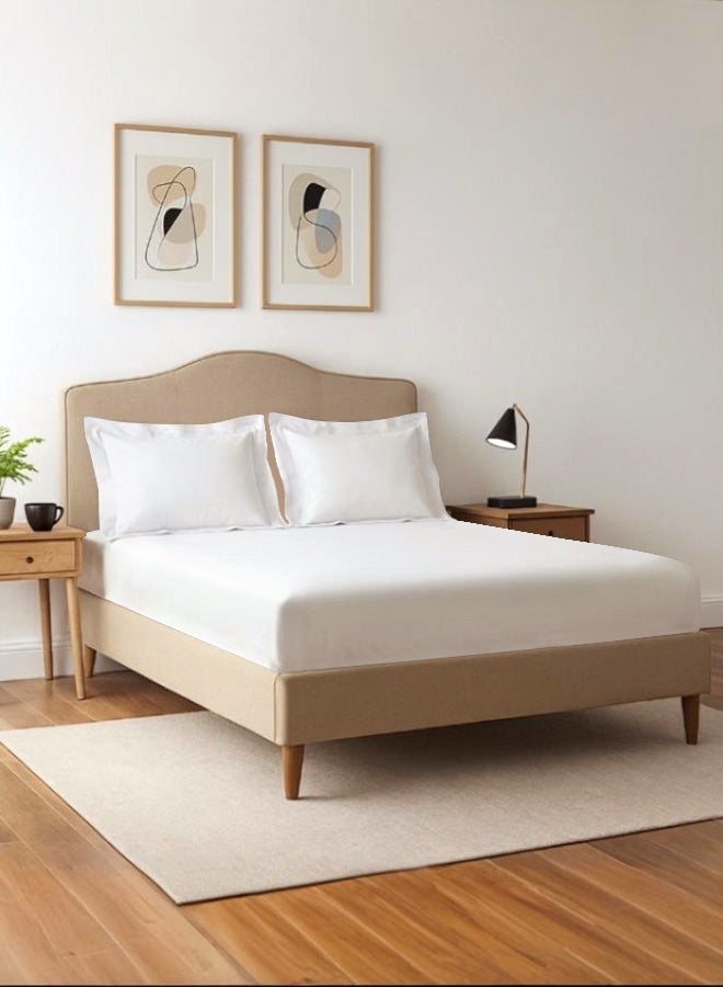 Pizuna Pure Combed Cotton Queen Fitted Sheet 160x200 cm White, 400 Thread Count Cool Luxury Soft 100% Long Staple Cotton Sateen Weave, 40cm Deep Pocket Bedsheet with 2 pillowcase (Fitted Sheet) - Image 1