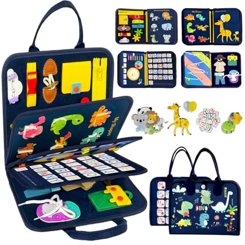 Qizfun Toddler Busy Board Montessori Toys Sensory Busy Book Educational Learning Travel Toy for Airplane Car Keeps Toddlers Entertained Birthday Gifts for Toddler Boys Girls BlueP8 - Image 1