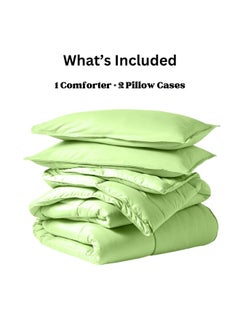 Home of linens Cotton - Plain - 3 Pieces Heavy Comforter Set - 4Kgs - Down Alternative Filling - (For Matress 180cm/200cm) - Size  (250cm x 240cm) + 2 Pillow Case Covers (50cm x 70cm) - Lime  - Image 4