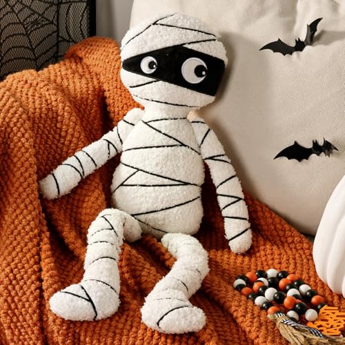 Bunny Chorus Halloween Decor Throw Pillows Cute White Teddy Fleece Mummy Throw Pillows Fun Soft Sherpa Plush Cushion Halloween Decorations Indoor for Home Sofa Bed Office Couch Living Room - Image 1
