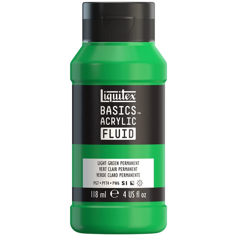 Liquitex BASICS Acrylic Fluid Paint 118ml 4oz Bottle Light Green Permanent - Image 2