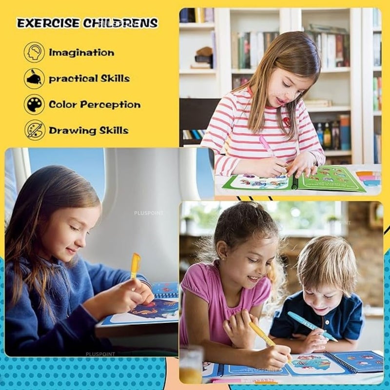 PLUSPOINT كتاب الماء السحري سريع الجفاف - كتاب تلوين قابل لإعادة الاستخدام مع قلم ماء للأطفال - كتاب ممارسة الرسم للأطفال الصغار، هدايا عودة، حفلة عيد ميلاد (للفتيات 2 كتب) - Image 5