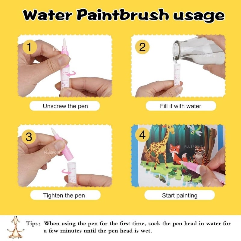 PLUSPOINT كتاب الماء السحري سريع الجفاف - كتاب تلوين قابل لإعادة الاستخدام مع قلم ماء للأطفال - كتاب ممارسة الرسم للأطفال الصغار، هدايا عودة، حفلة عيد ميلاد (للفتيات 2 كتب) - Image 4