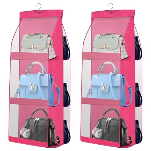 OxbOw 2Pcs Combo Handbag Organizer, Bag Organiser For Ladies Handbags, Purse Organiser For Handbag, Closet Organizer For Wardrobe, Tote Bag Hanger, 90 X 35 X 35 Cm (2 Pcs Pink) - Image 1