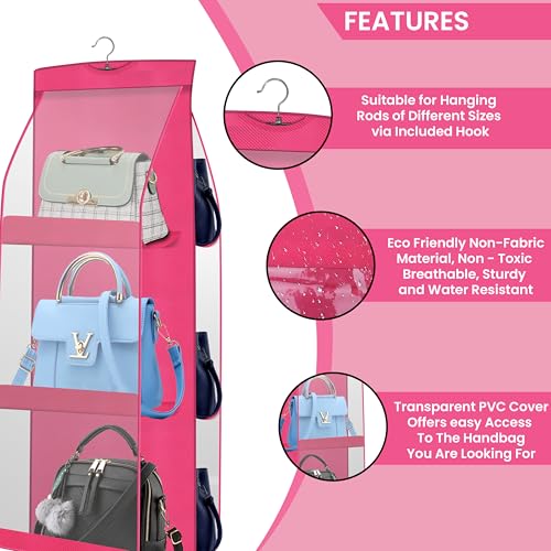 OxbOw 2Pcs Combo Handbag Organizer, Bag Organiser For Ladies Handbags, Purse Organiser For Handbag, Closet Organizer For Wardrobe, Tote Bag Hanger, 90 X 35 X 35 Cm (2 Pcs Pink) - Image 2
