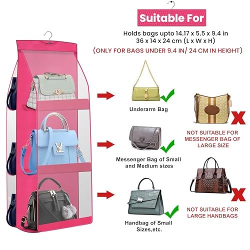 OxbOw 2Pcs Combo Handbag Organizer, Bag Organiser For Ladies Handbags, Purse Organiser For Handbag, Closet Organizer For Wardrobe, Tote Bag Hanger, 90 X 35 X 35 Cm (2 Pcs Pink) - Image 3