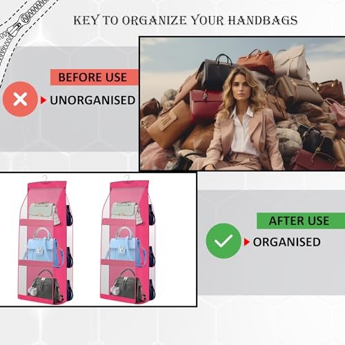 OxbOw 2Pcs Combo Handbag Organizer, Bag Organiser For Ladies Handbags, Purse Organiser For Handbag, Closet Organizer For Wardrobe, Tote Bag Hanger, 90 X 35 X 35 Cm (2 Pcs Pink) - Image 4