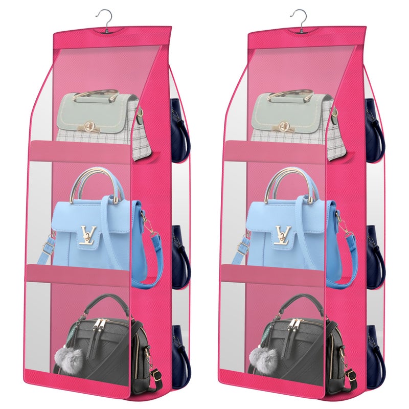 OxbOw 2Pcs Combo Handbag Organizer, Bag Organiser For Ladies Handbags, Purse Organiser For Handbag, Closet Organizer For Wardrobe, Tote Bag Hanger, 90 X 35 X 35 Cm (2 Pcs Pink) - Image 5